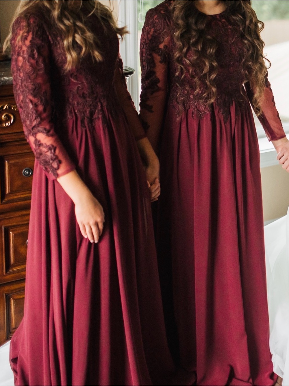 Burgundy Dress - Lace A-Line Evening Dress